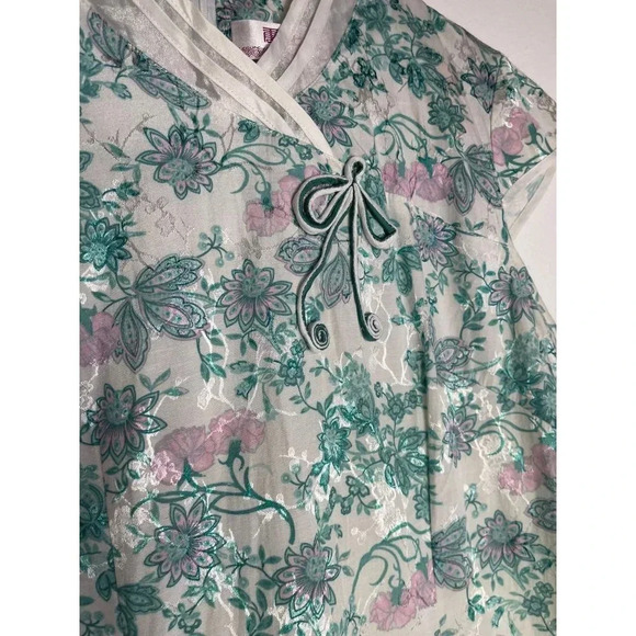 Traditional Chinese Beaded Flower Lace Mesh Embroidery Cheongsam Dress Green XL - Picture 7 of 15